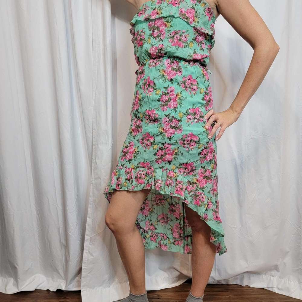 M Rue21 High Low Chiffon Floral Strapless Maxi Dress DD